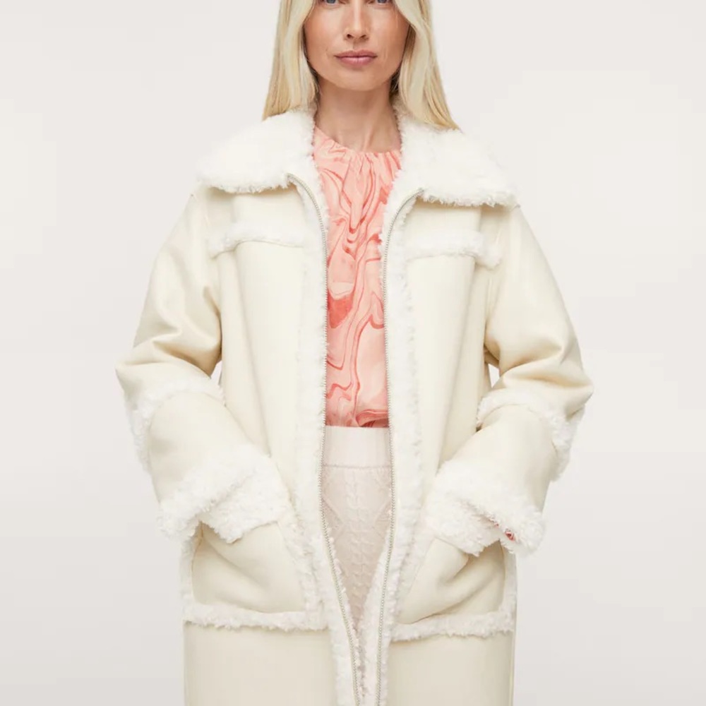 Mango faux shearling leather effect coat